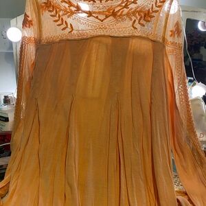 Free People Orange Embroidered Top